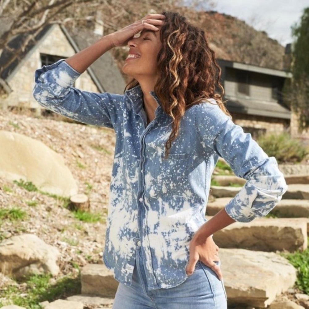 FRANK & EILEEN  Eileen Bleach Splatter Denim Button-Up Shirt Splatter Size XS